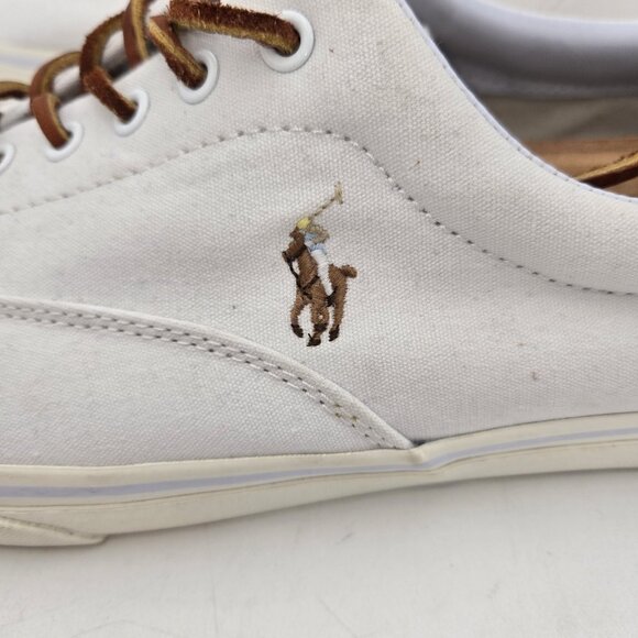 Polo Ralph Lauren Thorton 15D Tan Canvas Leather Trim Sneakers Mens White 01087 - Picture 5 of 12